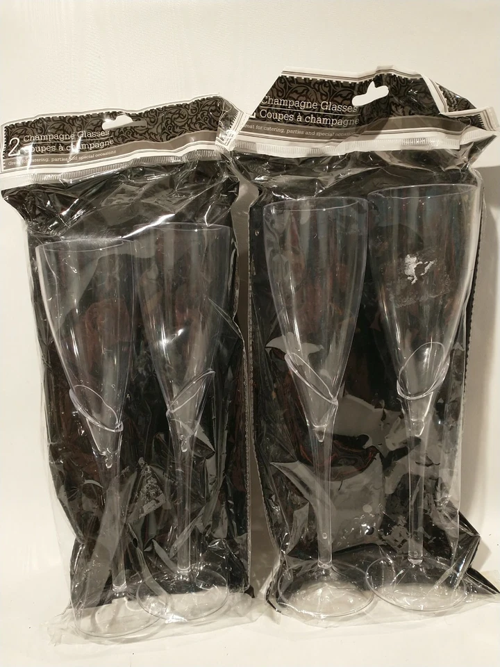 4 PLAUTAS DE CHAMPÁN de plástico de 9" de alto y flacas vasos de flauta de boda vaso tostado Foto 1 de 4