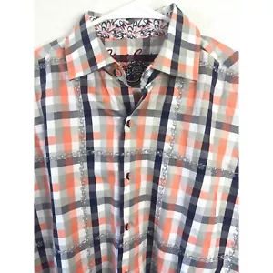 Robert Graham Orange Navy Plaid Button Up Shirt Size Small Classic Fit - Picture 1 of 12