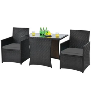 3PCS Patio Outdoor Conversation Furniture Rattan Set w/Cushion and Sofa Armrest - Picture 1 of 12