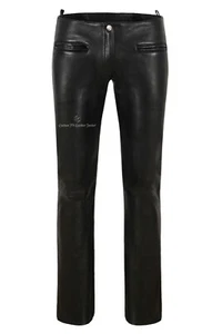 Ladies Fashion Leather Trouser Sexy Italian Black 100% Lambskin Biker Pants 4566 - Picture 1 of 5