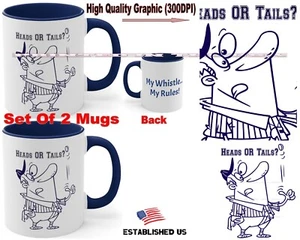 Juego de 2 tazas de café árbitro mi silbato mis reglas fútbol deportes dibujos animados - Imagen 1 de 3