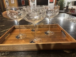 Set of 4Mikasa Fine Crystal Etched Glass Balloon Wine Glasses floral 9" T. - Picture 1 of 16