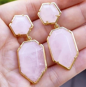 5 pares de pendientes gemas de cuarzo rosa natural tachuelas cuentas facetadas amuleto elegante - Imagen 1 de 1