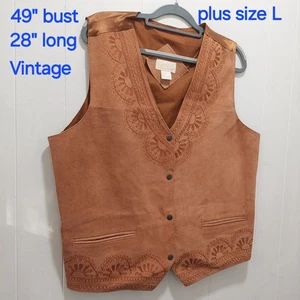 Vintage Roaman’s Suede Embroidered Vest L Western Cowgirl Rodeo Boho Festival - Picture 1 of 24