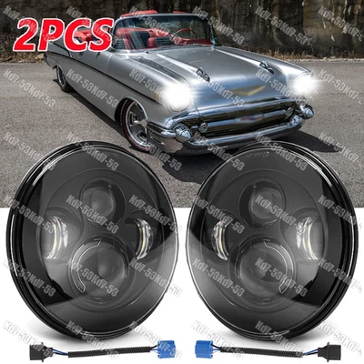 Par de faros LED redondos de 7 pulgadas Hi-LO haz sellado para Chevy Bel Air 1955-1957 Foto 1 de 4