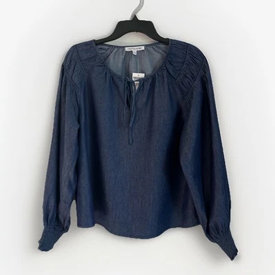 Crystal Kobe Long Sleeve Peasant Top in Denim Blue Sz Small $150 Foto 1 de 3