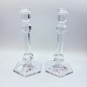 Val St. Lambert Belgium Crystal GARDENIA Candlestick Pair 9 3/8" tall - Picture 1 of 6