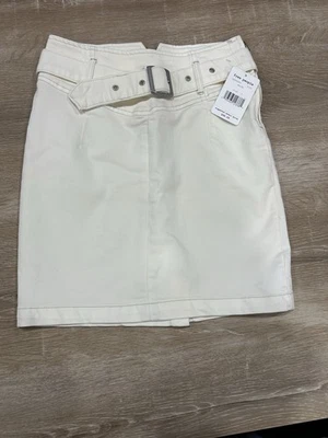 Free People NUEVA Falda Algodón 2 Cinturones Marfil Blanco Cremallera Lateral Nueva con Etiquetas Foto 1 de 4