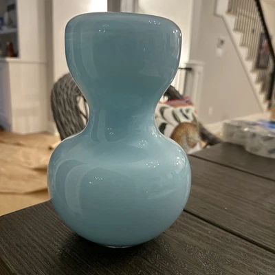 Crate & Barrel Blue Art Glass Karma Hourglass Shaped/Double Gourd Vase 8.5” - Image 1 of 4