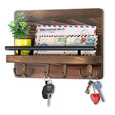 Liberty Key Holder for Wall | Pure Pine Wood Mail Organizer - Brown Decorativ...