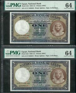 Egypt 1948 P22-D PMG Choice UNC 64 One Pound [Consecutive Pair] 