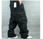 UK Men's Army Combat Loose Baggy Casual Cargo Pants Cotton Outdoor Work Trousers