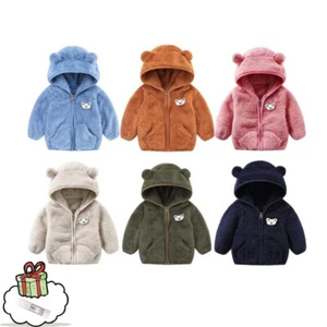 Winter Infant Girls Boys Jacket Bear Ears Hooded Zipper Warm Fleece Soild Coat - Picture 1 of 19