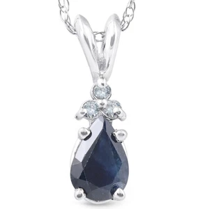 5/8ct Pear Shape Sapphire & Diamond Pendant 10K White Gold - Picture 1 of 5