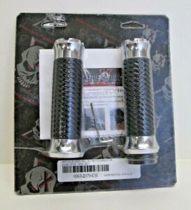 XTREME MACHINE CHROME HAND GRIPS 08-17 HARLEY THROTTLE-BY-WIRE RENTHAL RUBBER