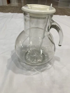 Bormioli Rocco Kufra Glass Pitcher W/ Ice Container & Stirrer White Lid Italy - Picture 1 of 6