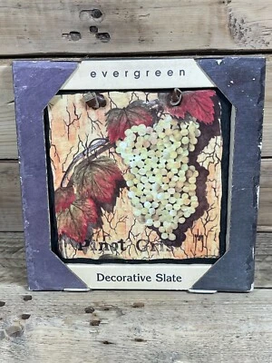 Evergreen Decorative Slate Pinot Gris Wall Plaque 6” Wine Grape Leaf Art Palette - Image 1 of 4