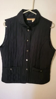 North Crest 女式中号 10-12 黑色绗缝无袖背心 3 个口袋 — 第 1/4 张图片