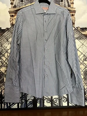 Thomas Pink Dress Shirt Men’s Slim Fit 16/41cm French Cuff blue stripes - Image 1 of 4