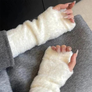 Girl Women Plush Gloves Winter Soft Fluffy Thicken Mittens Faux Fur Warm Glove A - Picture 1 of 15