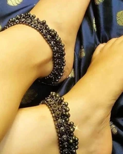 Tobillera india oxidada negra Ghungroo joyería de Bollywood tobillera afgana para ella - Imagen 1 de 5