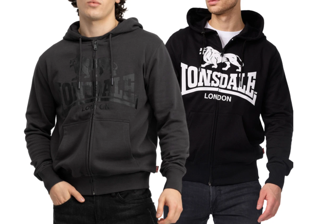 Lonsdale Herren Krafty Hoodie – Kapuze, Kängurutasche, Innen Angeraut – Schmale Passform, 80% Baumwolle