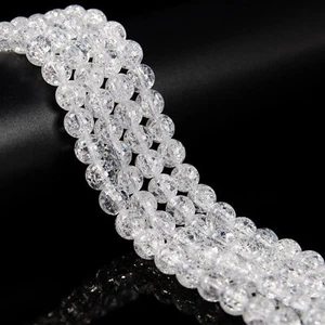 Clear Crackle Quartz Smooth Round Beads Size 6mm 8mm 10mm 12mm 15.5" Strand - Picture 1 of 6