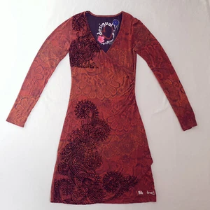 Vestido midi Desigual para mujer línea A talla S manga larga bordado rojo Boh... - Imagen 1 de 19