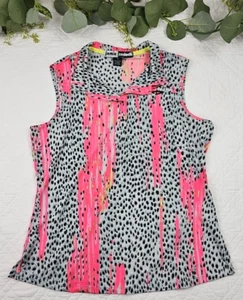 Jamie Sadock Womens Pink and Gray Sleeveless Polo Shirt Size M Dots - Picture 1 of 6