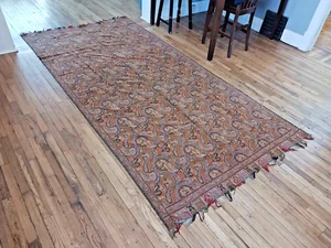 BEAUTIFUL ANTIQUE 1860'S PAISLEY SHAWL WRAP KASHMIR HAND STITCHED 125" x 62" - Picture 1 of 18