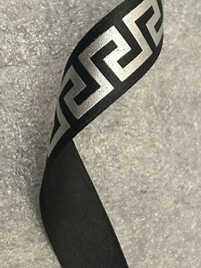 Versace 1 metro nastro nero con argento design chiave greca metallizzata larghezza 17 mm - Foto 1 di 4