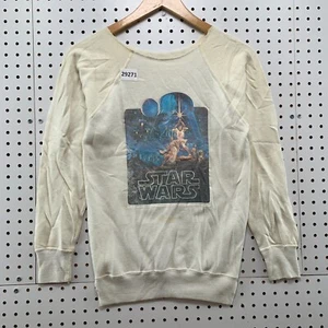 Vintage 80s Star Wars Sweatshirt Youth Medium White Chopped Neck 16x22 - Picture 1 of 22