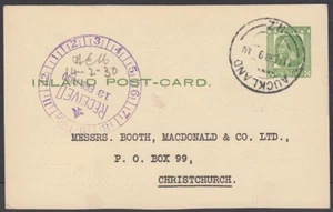 NEW ZEALAND POSTAL STATIONERY 1924 ½d. GREEN KGV POSTCARD USED (ID:30/D11785) - Picture 1 of 1
