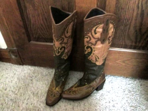 DAMEN WESTERNSTIEFEL BRAUN BESTICKT MIT NIETEN Gr. 40 SEITLICHER REISSVERSCHLUSS NEU MIT ETIKETT - Bild 1 von 24