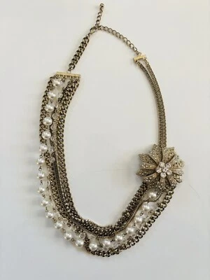 Collar babero formal vintage dorado blanco estrás con joyas 22" Foto 1 de 4