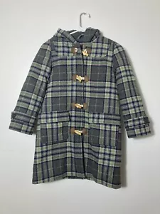 Mini Boden Girls Plaid Wool Long Pea Coat Girls Sz 9/10 Pockets Warm School - Picture 1 of 8