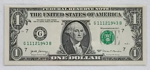 Birthday Note Fancy Serial Number G11121943B Nov. 12, 1943 $1 Dollar Bill - Picture 1 of 2