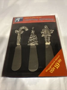 Vtg Christmas Holiday STAINLESS STEEL Cheese Spreaders Santa Candy Cane Tree - Picture 1 of 8
