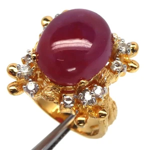 925 Silver 15 x 17 MM. Red Ruby & White Zircon Two Tone Jewelry Ring Size 6.75 - Picture 1 of 4