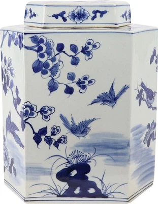 Hand-Painted Blue and White Ceramic Jar – Elegant Home Decor - Image 1 of 3