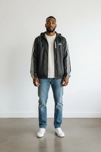 Adidas Giacca Uomo XLT Giacca a Vento con Cappuccio Atletica Tre Righe Nero Bianco - Foto 1 di 10