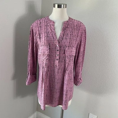 Blusa túnica Cocomo Woman Plus 2X rosa a lunares manga enrollable camisa elástica Foto 1 de 4