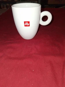 Illy 8 Unzen O Ring Griff Original Keramik Kaffeebecher weiß mit rotem Logo - Bild 1 von 6