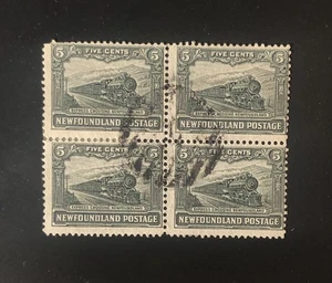 Stamps Canada Newfoundland Sc149 5c Express Train block of 4, 1928, see detail. - Picture 1 of 8