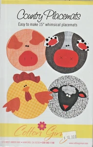 Country Placemats - Sewing PATTERN -Cow, Pig, Chicken, Sheep - 15" - Picture 1 of 3