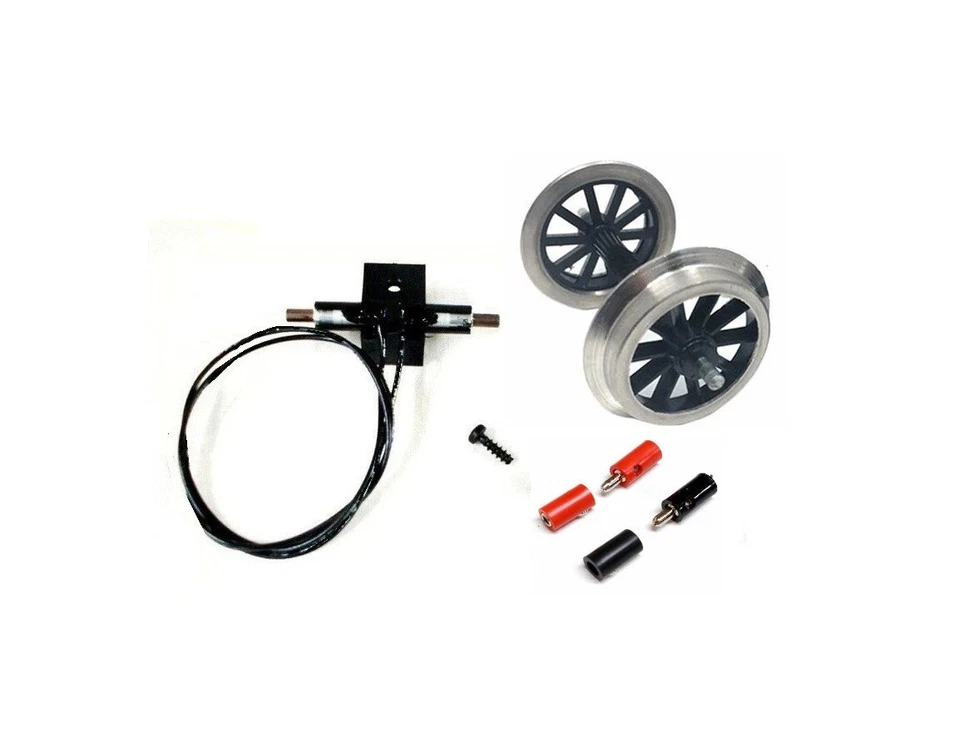 CONTACT SET AND ONE SPOKED METAL WHEEL AXLE FOR  LGB SMALL CAR G SCALE TRAIN - Image 1 of 1