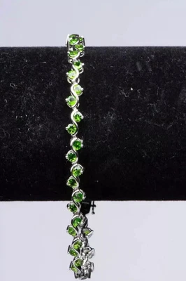 Brazalete tenis mujer 7 quilates corte redondo esmeralda simulada plata de ley 925 blanca Foto 1 de 4