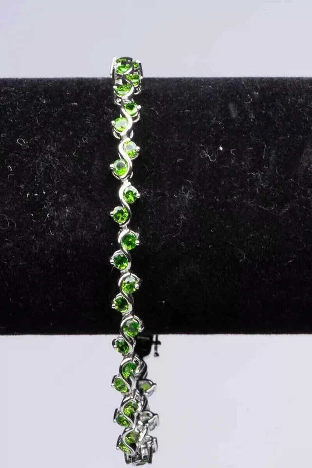 Brazalete tenis mujer 7 quilates corte redondo esmeralda simulada plata de ley 925 blanca Foto 1 de 4