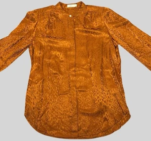 A.L.C. Blouse Womens 4 Silk Jacquard Mandarin Collar Long Sleeve - Picture 1 of 11