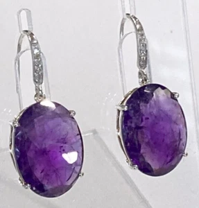 Pendientes colgantes de diamantes y amatista natural de 10tcw de ley firmados exquisitos de colección - Imagen 1 de 8